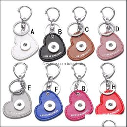 Sleutelringen 7 Love Heart PU Leer Snap Knop Key Rings Chain Keychains Fit Diy 18mm sieraden Drop Delivery 2021 Dhseller2010 DHG69