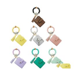 Belangrijkste ringen 7 stijlen Food Grade Sile Bead Chain Ring Pu Frited Tassel Card Bag Bracebanden Bracelet Keychain Party Supplies 2375 Y2 DRO OT7DS