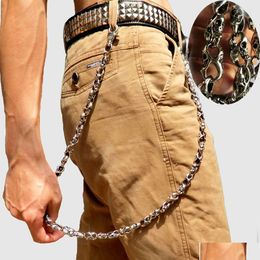 Anillos clave 79 cm Skl Biker Jean Wallet Chains Sier Ghost Rock Punk Hip Pop Metal Chain Chain Moda Fashion Men Drop de gota Dhtmf