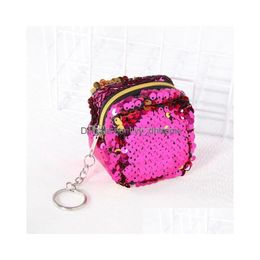 Key Rings 8 Styles Sequin Coin Portemuleert Luxe bling magische pailletten mini -portefeuilles voor meisjesfeest gunsten munten sleutels snoepportemonnee tas acce dhldw