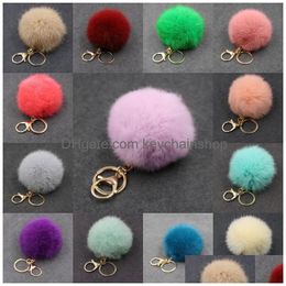 Porte-clés 8 cm imiter la boule de fourrure de lapin porte-clés dame élégant moelleux pompon porte-clés absolument amour charme porte-clés sac pendentif cadeau goutte Dhyul