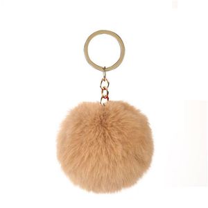 Porte-clés 8cm Pompom Marque Sac Porte-clés Porte-clés de voiture Chaînes de couleur d'or Pompons Faux Faux Lapin Fourrure Charms Chaîne DIY Pom Poms Balls Wom Dhnpw