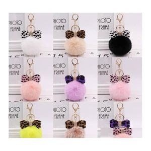 Llaveros 8Cm Pompones De Piel De Conejo Moda Leopardo Bowknot Llavero Felpa Bola Esponjosa Llavero Titular Para Bolsa Accesorios P26Fa Drop De Dhj3N