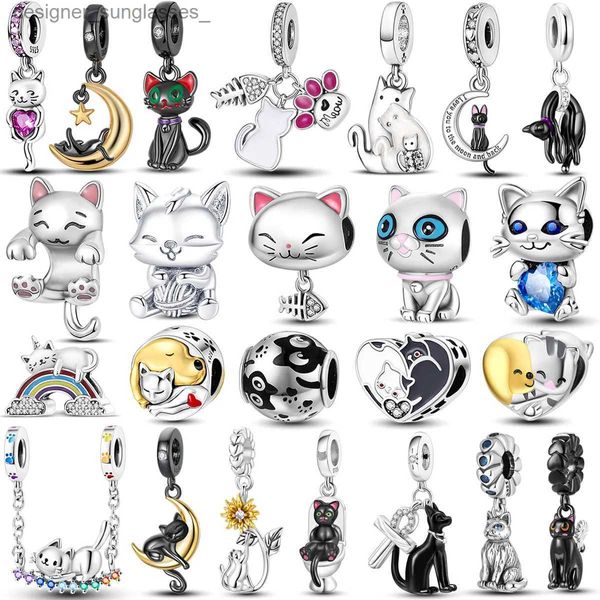 Llaveros 925 Sterling Silver Dog P Imprimir Beads Lindo Gato Animal Charm Fit Original Pulseras Colgantes DIY Joyería Haciendo Regalo LlaverosL231006