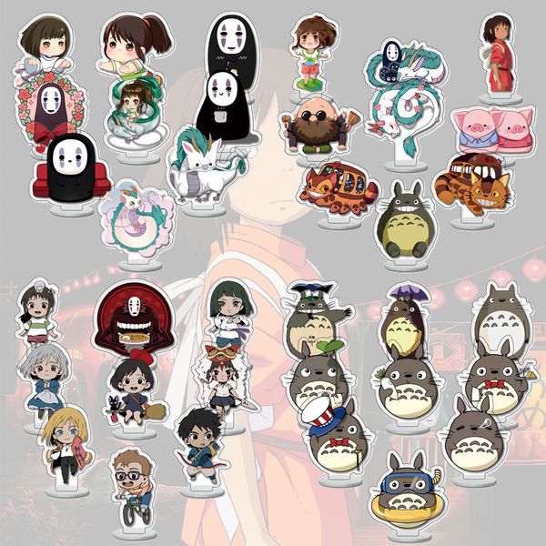 Porte-clés 9 pièces/ensemble Anime Chihiro acrylique support modèle sans visage homme dessin animé Figure décoration Action plaque jouets 230614