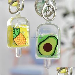 Sleutelhangers Acryl Quicksand Ring Fruit Ijs Olie Vloeistof Sleutelhanger Paar Auto Handtas Hangt Voor Vrouwen Student Mode Sieraden Will Dhkvd