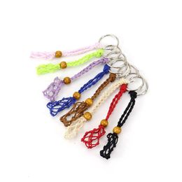 Sleutelhangers Verstelbare Sleutelhanger Koord Lege Steen Houder Wax Touw Diy Sleutelhanger Natuurlijke Kwartskristal Chakra Genezing Netto Zak Hanger Dro Dhkvc