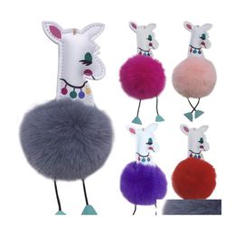 Porte-clés Alpaga Pompon Adorable Animal Fausse Fourrure Fluffy Fuzzy Porte-clés Sac Charme Porte-clés Pendentif Bijoux Pour Femmes P114Fa Drop Deliv Dhbdb