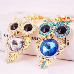 Key Rings Animal Owl hanger Keychain Est Crystal Rhinestone Plaveed Gold Tone Alloy 3pcs/Lot Fashion Car Chains Birthday Gift Drop de Dhgnf