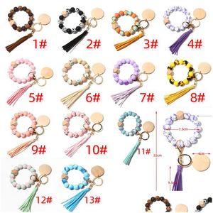 Porte-clés Animal Impression Sile Perle Bracelet Porte-clés Tournesol Bracelet Sil Perles Femmes Porte-clés 14 Couleurs Mode Drop Delivery J Dhoem