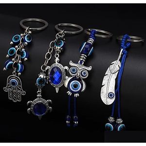 Key Rings Dierschildpad Owl Palm Evil Eyes Keychain Glass Keyring Blue Eye Pendant Ornament Keychains Party Gift Druppel levering Juwelr Dhcon