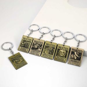 Key Rings Anime One Piece Key Chain Four Emperors Shanks Kaido Wanted Post Keyrings Holder Holder Metal Keychains Charm Men Sieraden Groothandel G230210