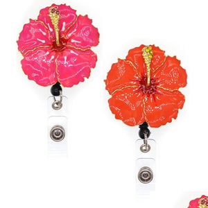 Anneaux clés Arrivée Bijoux de mode Email Hawaiian Hibiscus Flower Id Badge Reel Nom Carte Drop Livraison DHZPN