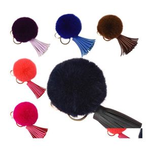 Key ringen kunstmatige konijnenbont sieraden mode pluizige pluche ball sleutelhangers schattige kwast pompom sleutelhangers tas charme voor vrouwen drop deliv dhjgf