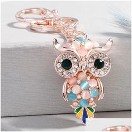 Clés des anneaux de bagages charmes chaîne opale chouette mignon ramionnage clés de voiture porte-anneau pour femmes filles mode métal clés de pendentif animal bijou dhkmi