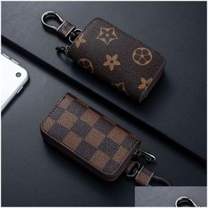 Porte-clés Sac Porte-clés Porte-clés De Voiture Noir Plaid Marron Fleur Pu Pendentif En Cuir Porte-clés Charms Pour Hommes Femmes Cadeaux Design De Mode Dhajo