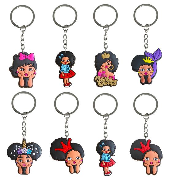 Anneaux clés Black Girl 10 Keychain pour les prix en classe Party Chain Favors Gift Keyrings Sacs Keyring SCHOOL -bag Keychains Tags OT06L