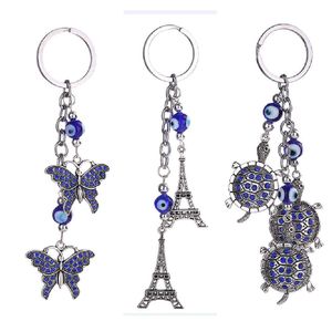 Sleutelhangers Blauw Boze Oog Sleutelhanger Ring Sieraden Schildpad Eiffeltoren Sleutelhanger Mode Dieren Vlinder Bedels Kettinghouder Voor Handtassen Dhigw