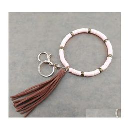 Sleutelringen Boho ring armband regenboog klei kralen sleutelhangers armbanden armbanden met veet suede lederen hand grote arm sleutelhanger drop de dhnvq