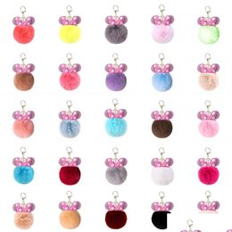 Anneaux clés Bow Ribbon Fur Lint Ball Keychain Ring Pendant pour filles Sac Sac à école Drop Livraison bijoux DHTC6