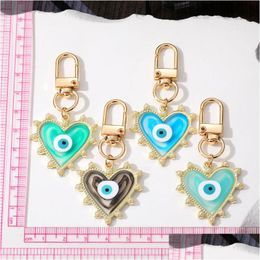 Key Rings Candy Color Blooming Heart Evil Eye Clasp voor vriendenliefhebbers Gift Resin Bag auto Keyring hanger Keychain Drop Delive Dhgarden Dhkwww