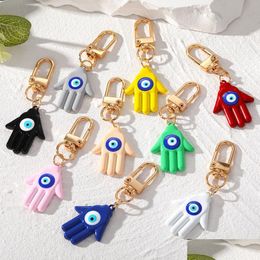 Porte-clés Couleurs Candy Couleurs Hamsa Main Porte-clés Bague pour Femmes Hommes Fatima Blue Eye Sac Accessoires De Voiture Pendentif Drop Livraison Jewel Dhgarden Dhntk