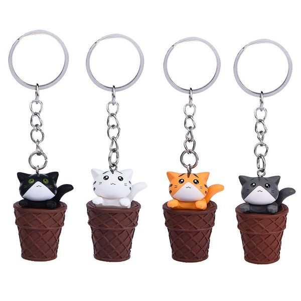 Anneaux clés Cartoon Design Animal Kechains Petit Ice Cream Cat Pendant Migne Kawaii Kitten Car Chains Bag Trinket Charm Cajout Cortes de cadeaux Dhtkg