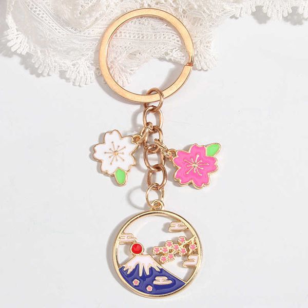 Porte-clés dessin animé porte-clés japon Fuji montagne Sakura fleur porte-clés émail porte-clés souvenirs cadeaux pour femmes hommes bricolage bijoux faits à la main AA230411
