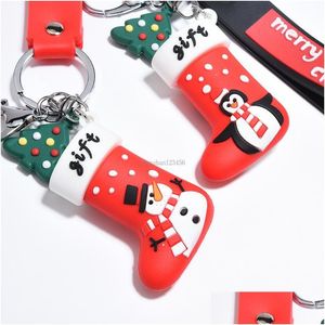 Key Rings Cartoon Merry Christmas Keychain PVC Tree Sock Key Ring Tas Hangt Sieraden Geschenkdruppel Levering DHWWD DHWWD