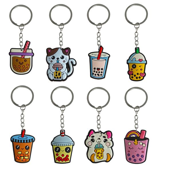 Anneaux clés Cartoon Milk Tea tasse 8 porte-clés porte-clés Keadchains pour tags goodie sac de Noël cadeaux de Noël fête des enfants fave