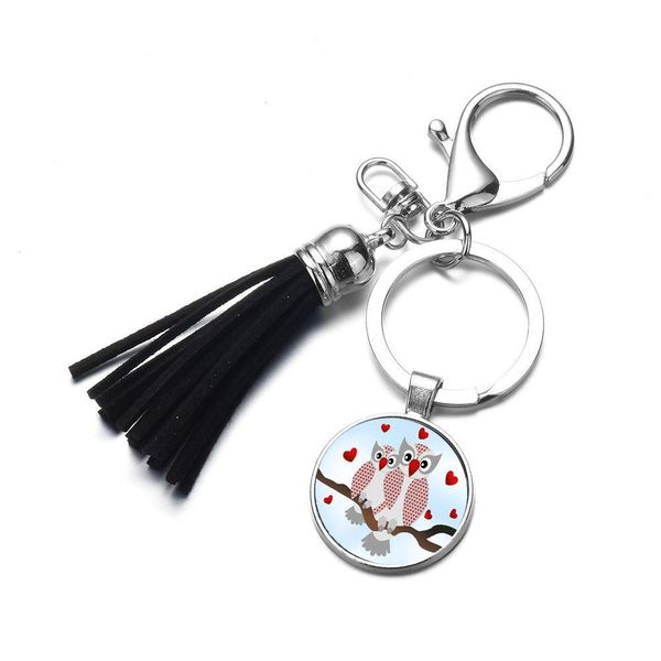 Porte-clés dessin animé hibou verre Cabochon anneau gland porte-clés porte-sac accrocher bijoux de mode volonté et livraison de goutte de sable Dhewz