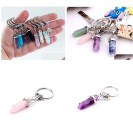 Key Rings Chakra zeshoek Prism Natural Stone Keychain Key Ring Handtas Hangt mode sieraden cadeau drop levering Dhypm