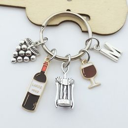 Key Rings Charm Email AZ Letters European en American Cocktail Grape Wine Bottle Opener Glass Keychain Bar Chains Drop levering SMTJ5