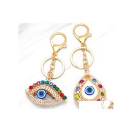 Sleutelringen Kleur Rhinestone Evil Eye Keychain Turkse Blue Eyes Charm Bag Pendant Keyringhouder Drop levering sieraden DHH0A