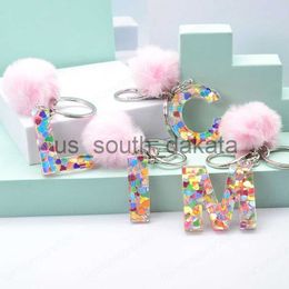 Porte-clés colorés avec pompon rose lettre anglaise porte-clés coeur étoile en forme de paillettes remplissage creux en plastique porte-clés accessoires x0914