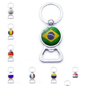 Sleutelhangers Country Flags Voetbal Met Draagbare Bierflesopener Sleutelhangers Voetbal Fans Kettingen Mode Sieraden Drop Delivery Dhipv