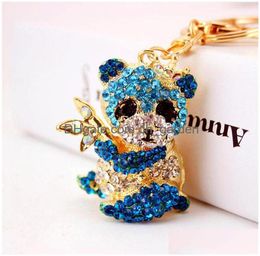 Key Rings Creative Cute Rhinestone Cartoon Panda Keychain Sichuan Nt Metal Pendant Dier Small Gift Drop Delivery Sieraden DHJYU252468050