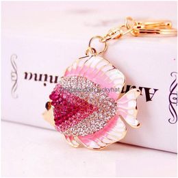 Porte-clés Creative Diamond Inlay Cartoon Couleur Tropical Fish Chain Womens Bag Accessoires Animal Car Keyrings Metal Pendant Drop Del Dh6Bm