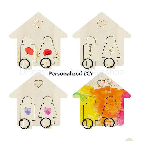 Porte-clés Creative Home Pendentif En Bois Diy Couple Porte-clés Pour Tenture Murale Porte-clés De Voiture Petit Cadeau Drop Delivery Bijoux Dhcxj