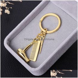 Key Rings Creative Keychains Hair Dryer Scissors Kam hanger cadeau sleutel ringen houder sieraden geschenken drop levering dhwzr