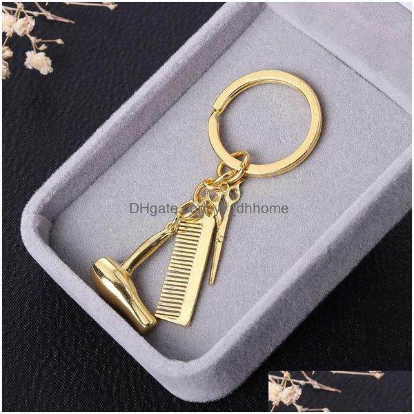 Porte-clés Porte-clés créatifs Sèche-cheveux Ciseaux Peigne Pendentif Cadeau Porte-clés Titulaire Bijoux Cadeaux Drop Delivery Dhwzr