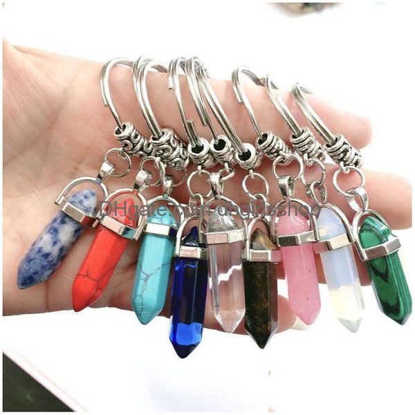 Anneaux clés Creative Natural Quartz Stone Yoga Pendant Keychain Femmes Sac Gandage de voiture