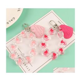 Porte-clés créatif résine coeur bracelet porte-clés pour femmes fille Colorf cuir amour porte-clés charme sac voiture pendentif chaînes cadeaux C3 Dr Dheli