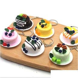 Sleutelhangers Creative Simation Cake Sleutelhanger Mini Fruit Toetje IJs Eten Kind Tas Houder Hanger Bedel Decoratie Ring Drop Delive Dhuyz