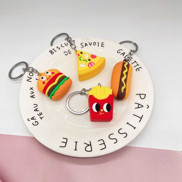 Porte-clés Creative simulation alimentaire porte-clés pendentif PVC colle molle burger frites pizza hot-dog jouet porte-clés cadeau R230301