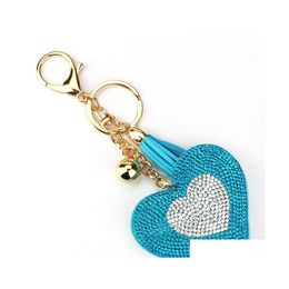 Belangrijkste ringen Creative Small Small Gift Rhinestone Flanel Alloy Pendant Peach Heart Shape Keychain Drop Delivery Sieraden OTR8K