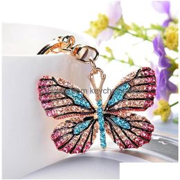 Porte-clés Cristal Papillon Porte-clés Scintillant Fl Strass Alliage Pendentif Pour Femmes Fille Sac De Voiture Accessoires Bague De Mode Drop Deli Dhlos