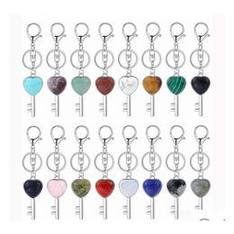 Key Rings Crystal Keychain For Bag Car Natural Love Heart Gemstone Lock Lock Men Healing Chakra Cute Keyring Drop Delivery Sieraden Dhjiu