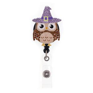 Sleutelringen Custom Cute Owl Animal Riine Rhinestone intrekbare ID -houder voor verpleegkundige naam accessoires badge reel met alligator clip2769