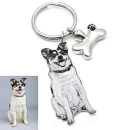 Porte-clés personnalisé chien urne porte-clés personnalisé cendres chaîne cylindre crémation animal de compagnie anneau commémoratif Po souvenir bijoux 231206